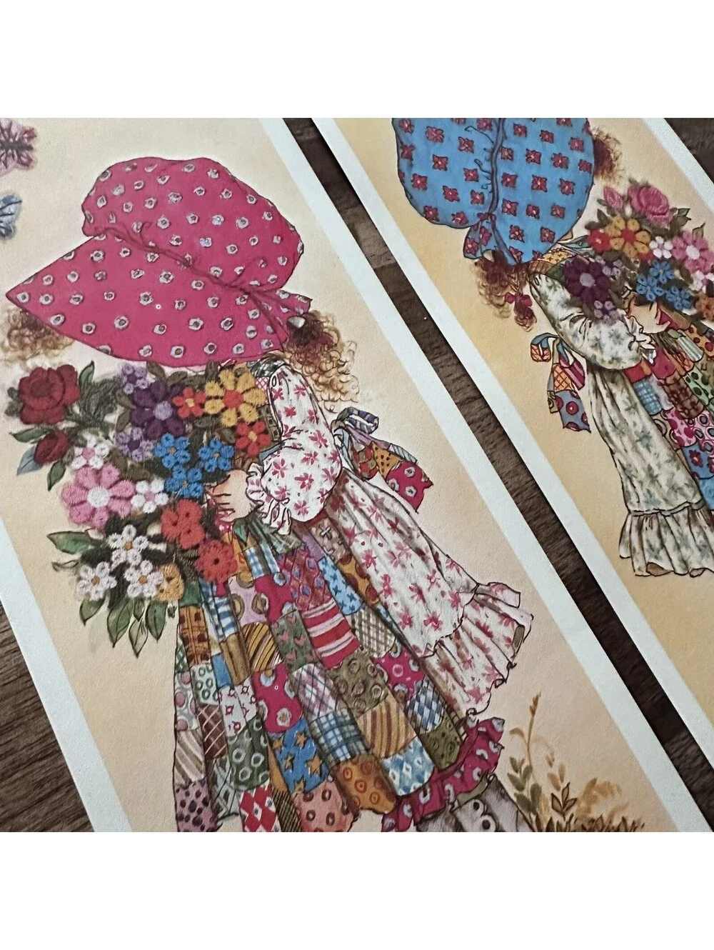 2 Vtg 1970 Holly Hobbie Decoupage Ephemera Red Blue Bonnet Print 4.5”X 10.5” Amy